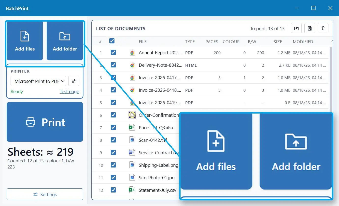Add files or a whole folder.