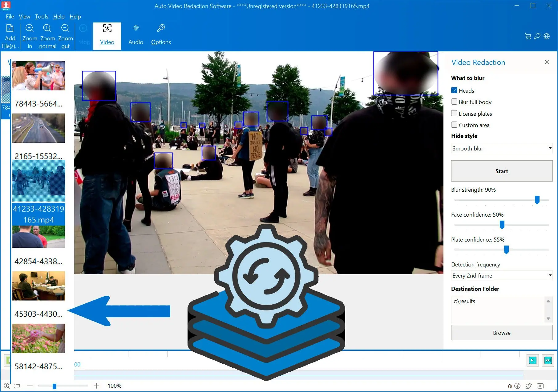 Start blurring faces in batch mode for all videos..