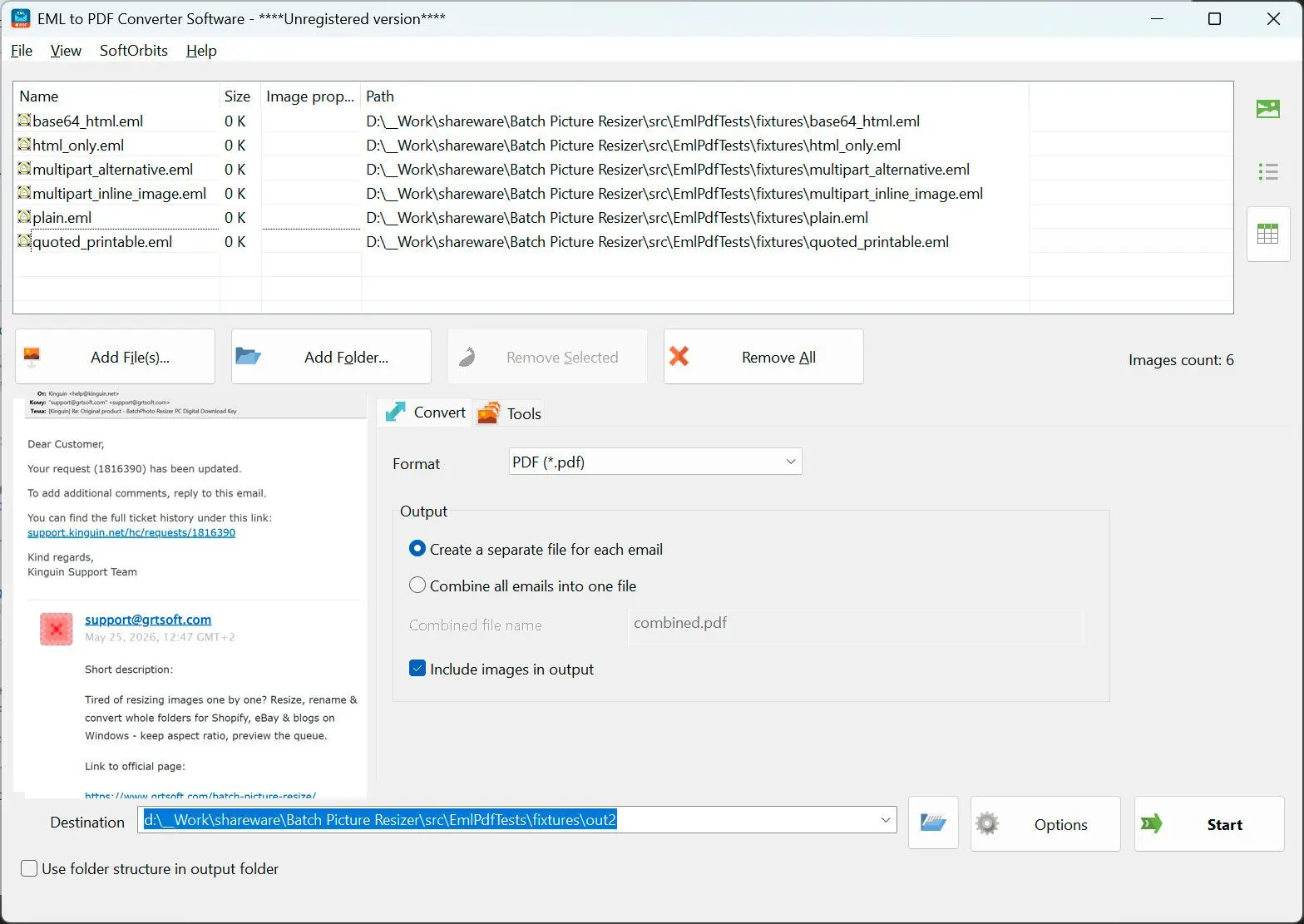 EML to PDF Converter Software Screenshot.