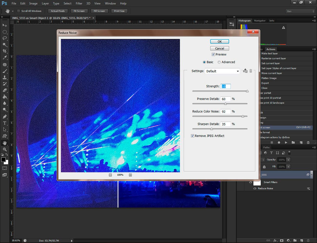 Get rid of noise in adobe photoshop.