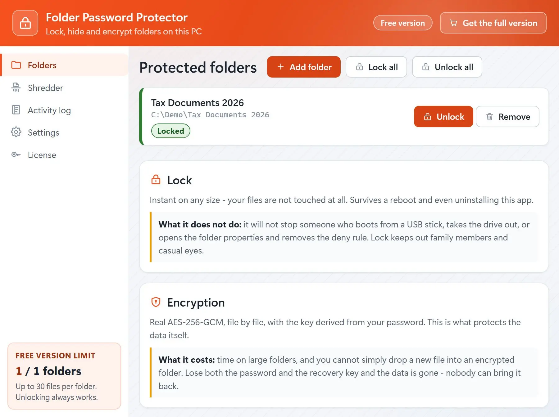 Folder Password Protector Screenshot.