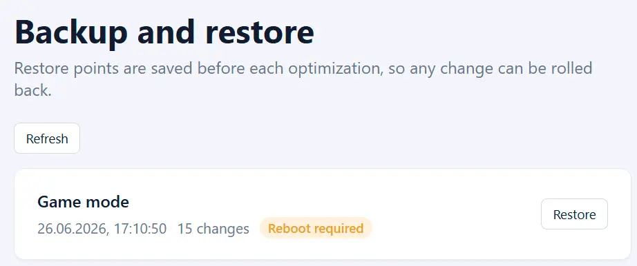 It saves a restore point, then applies the set.