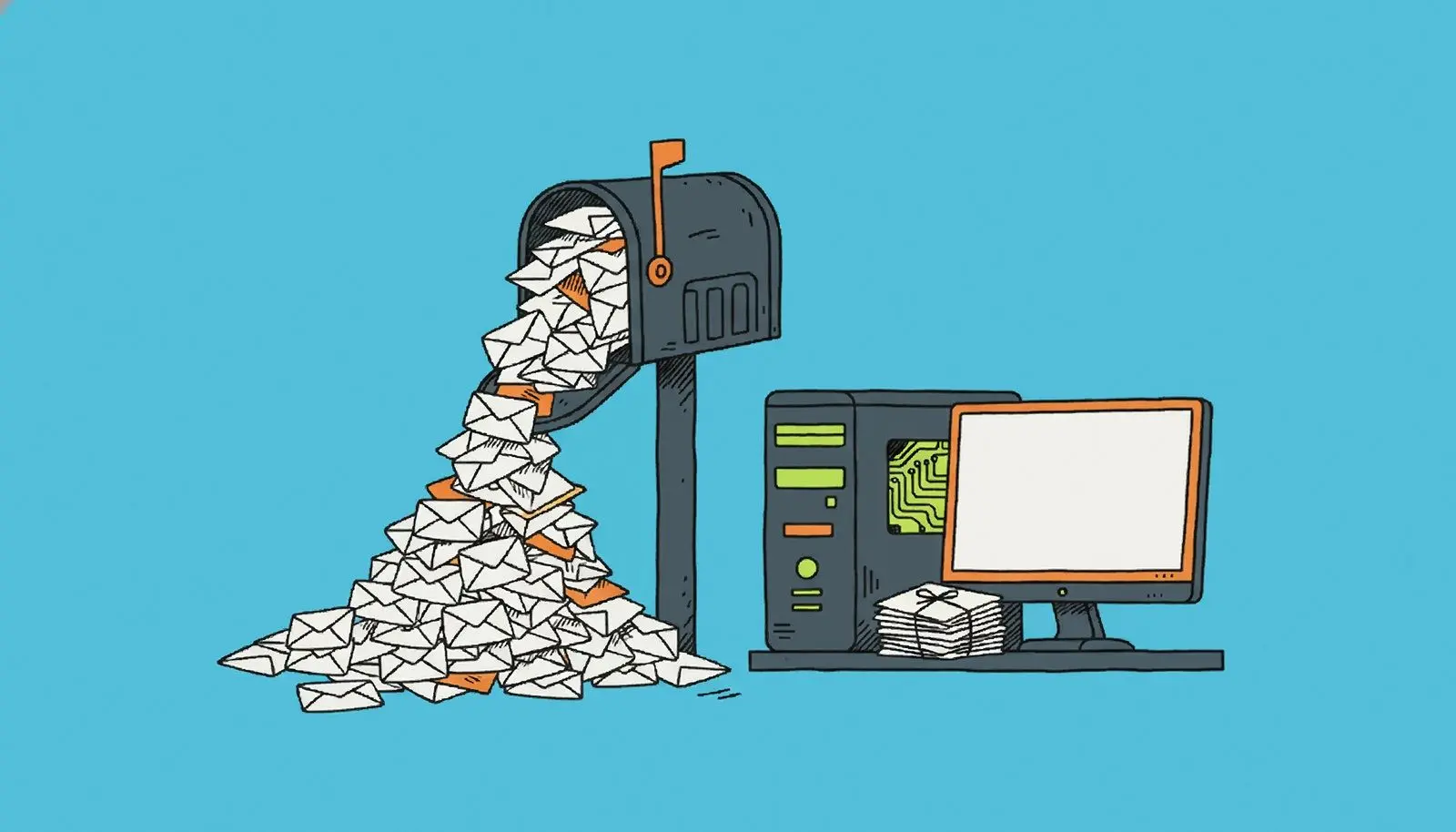 A full mailbox being copied from the cloud to a hard drive.
