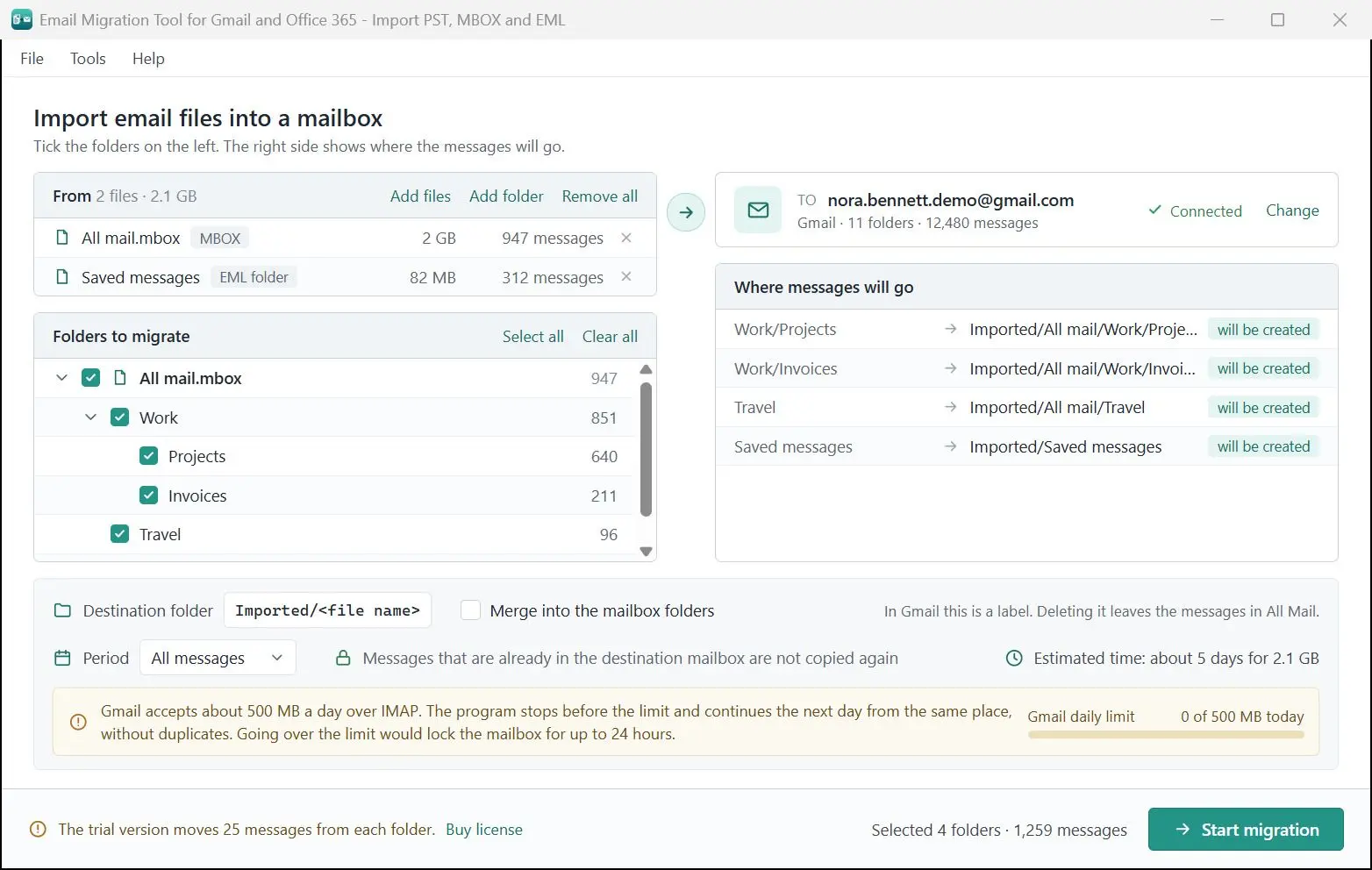 Email Migration Tool for Gmail and Office 365 - Import PST, MBOX and EML Screenshot.