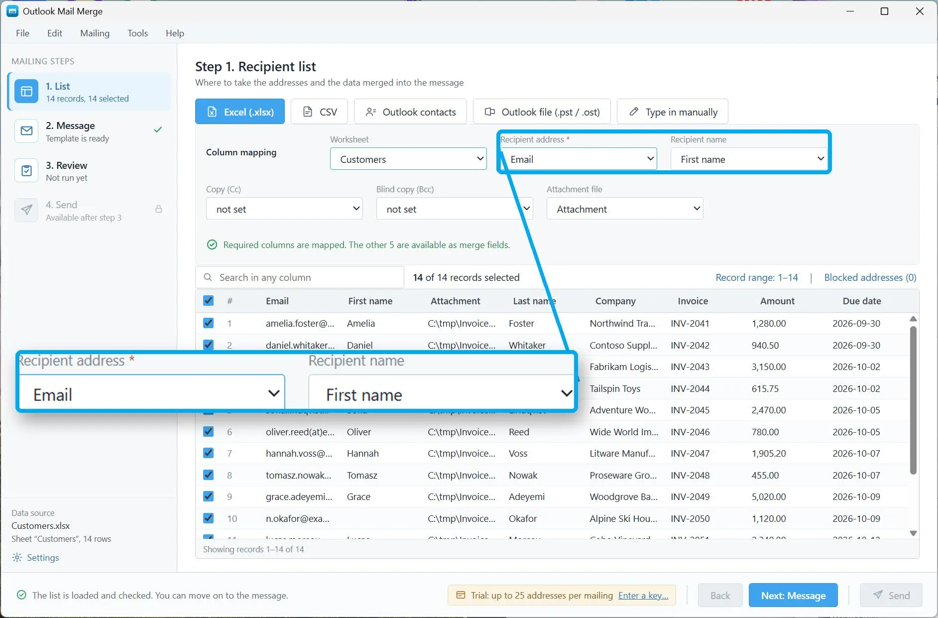 Load your recipient list.