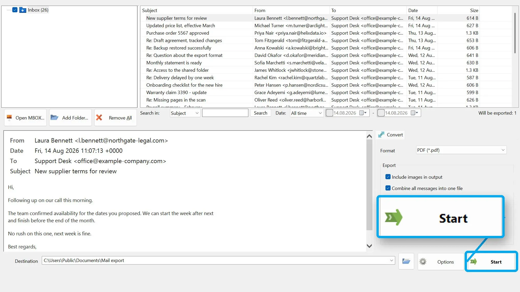 MBOX to PDF Converter Software Screenshot.