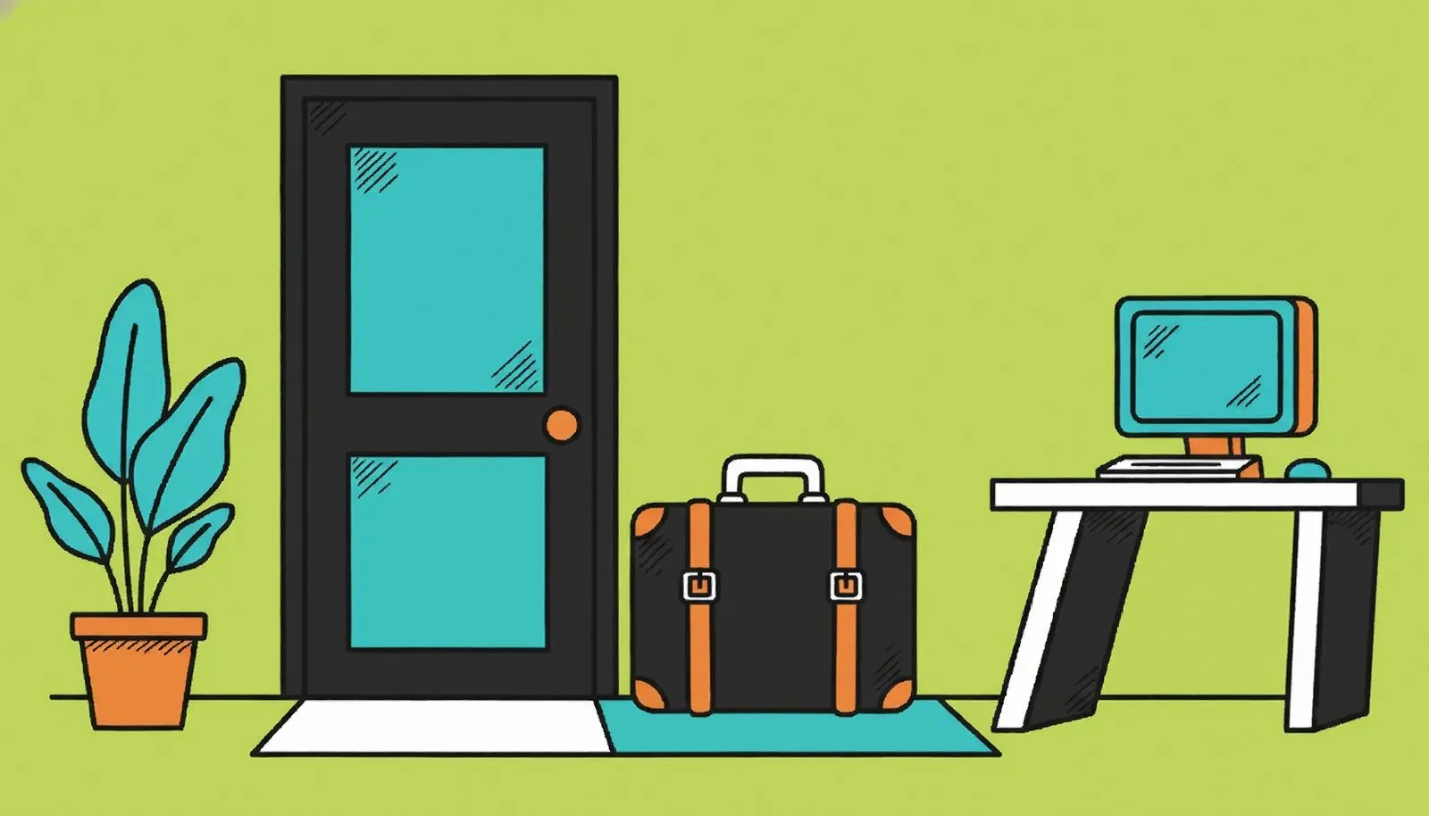 Suitcase standing by the office door.