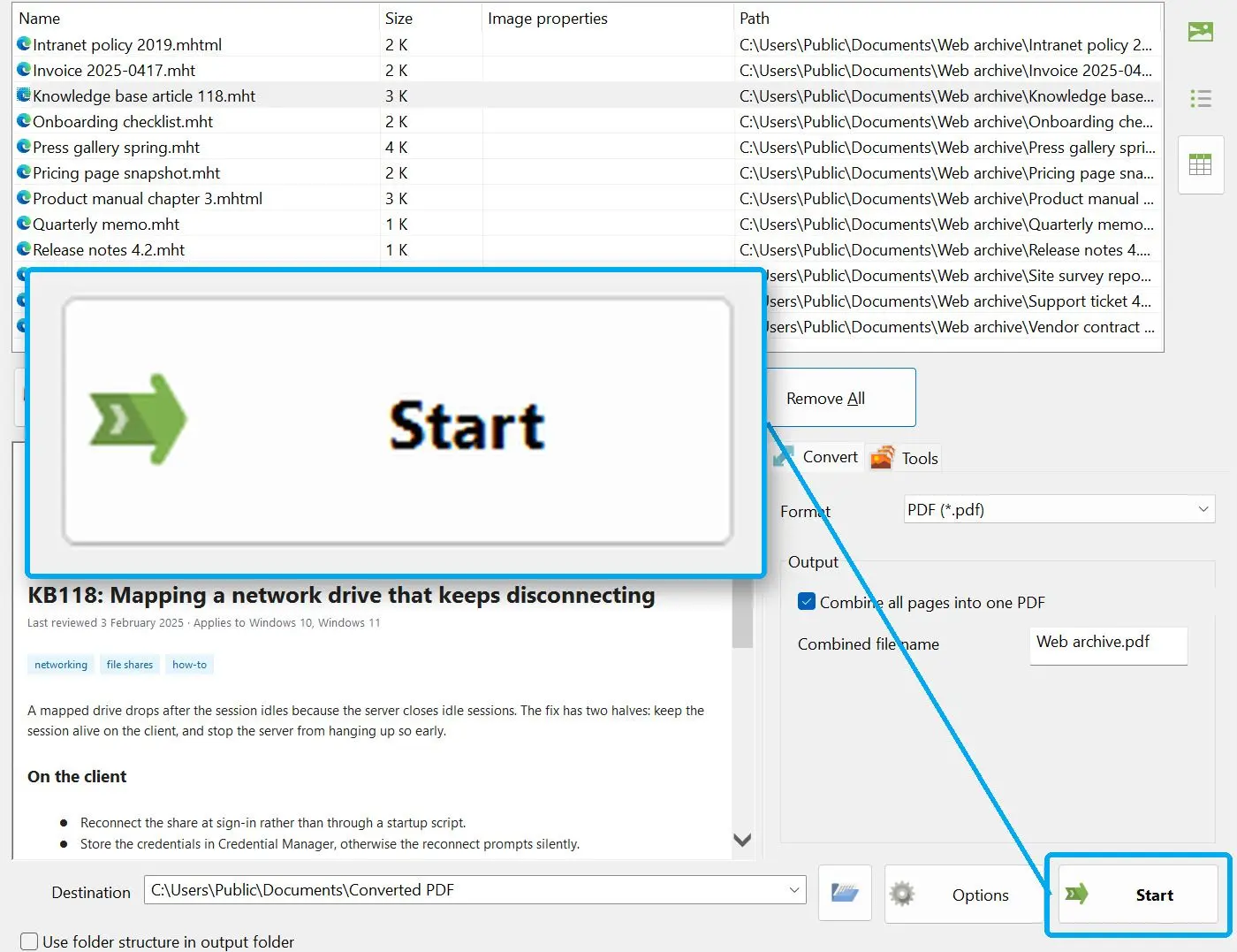Set the folder and start.