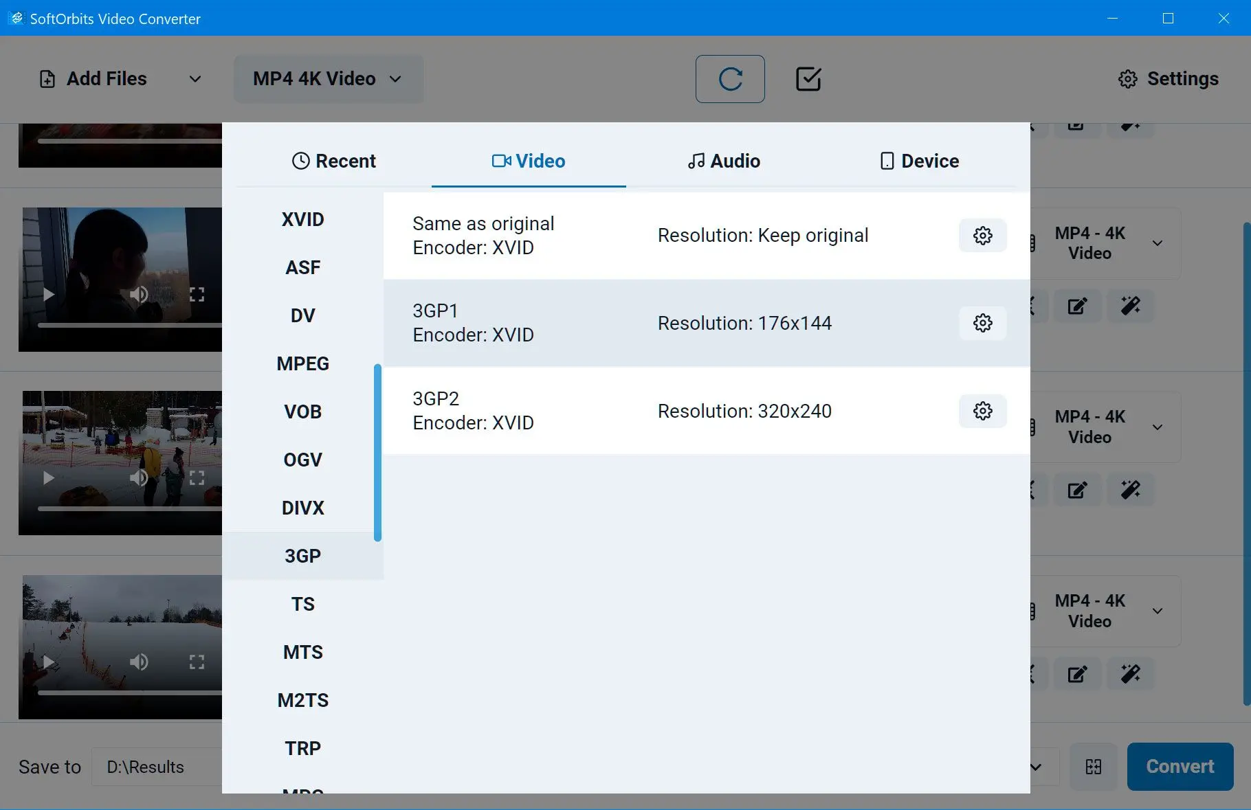 Select 3GP as the Output Format.
