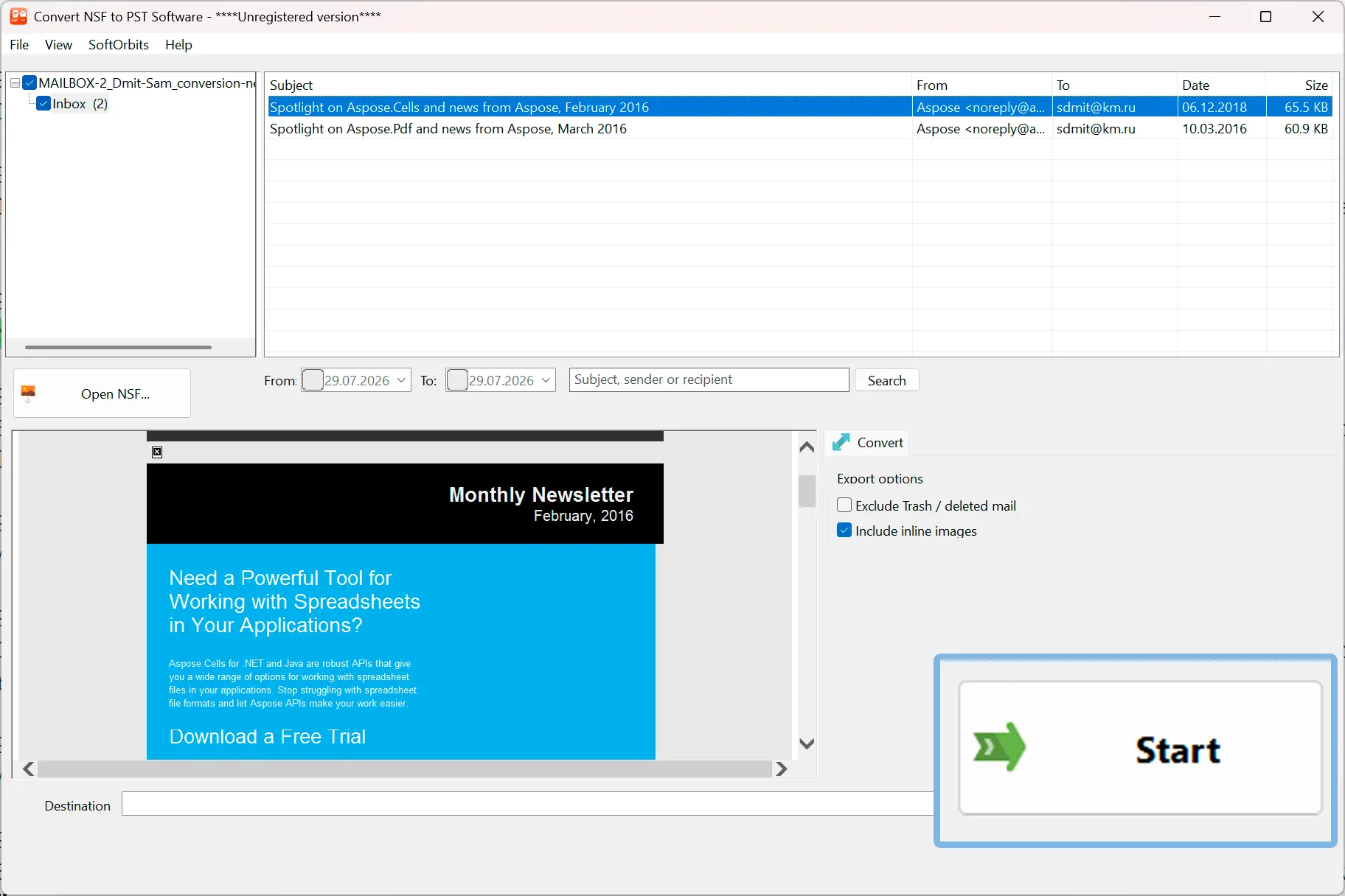Write the PST and open it in Outlook.