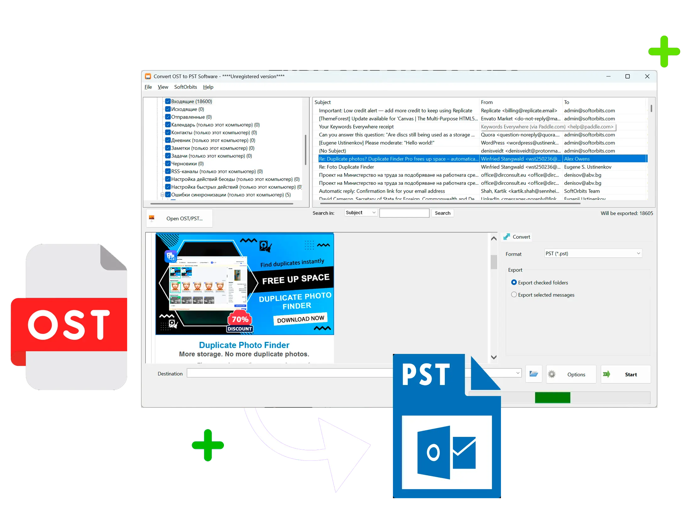 OST to PST Converter Tool Screenshot.