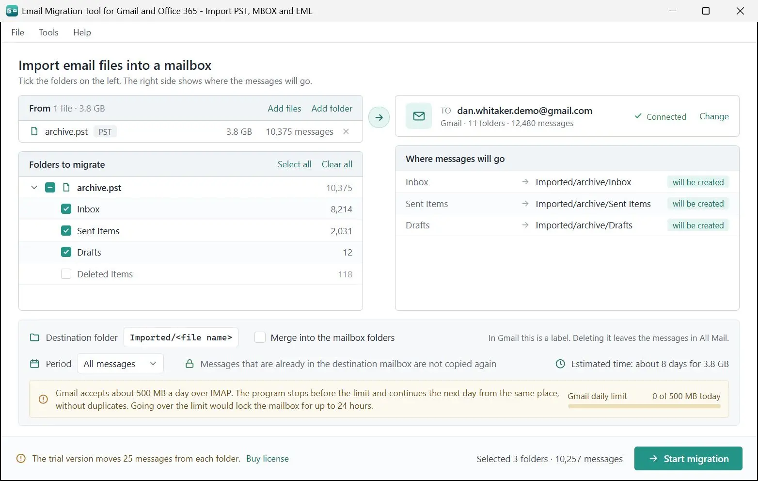 Email Migration Tool for Gmail and Office 365 - Import PST, MBOX and EML Screenshot.