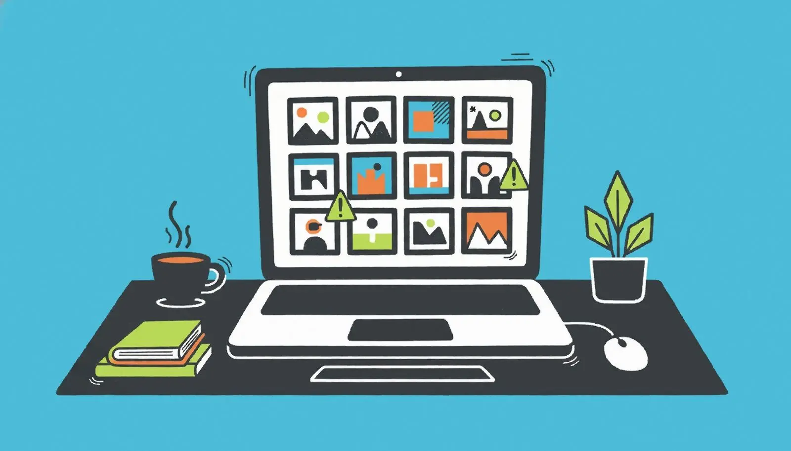A laptop showing a grid of portfolio images checked for edited photos.