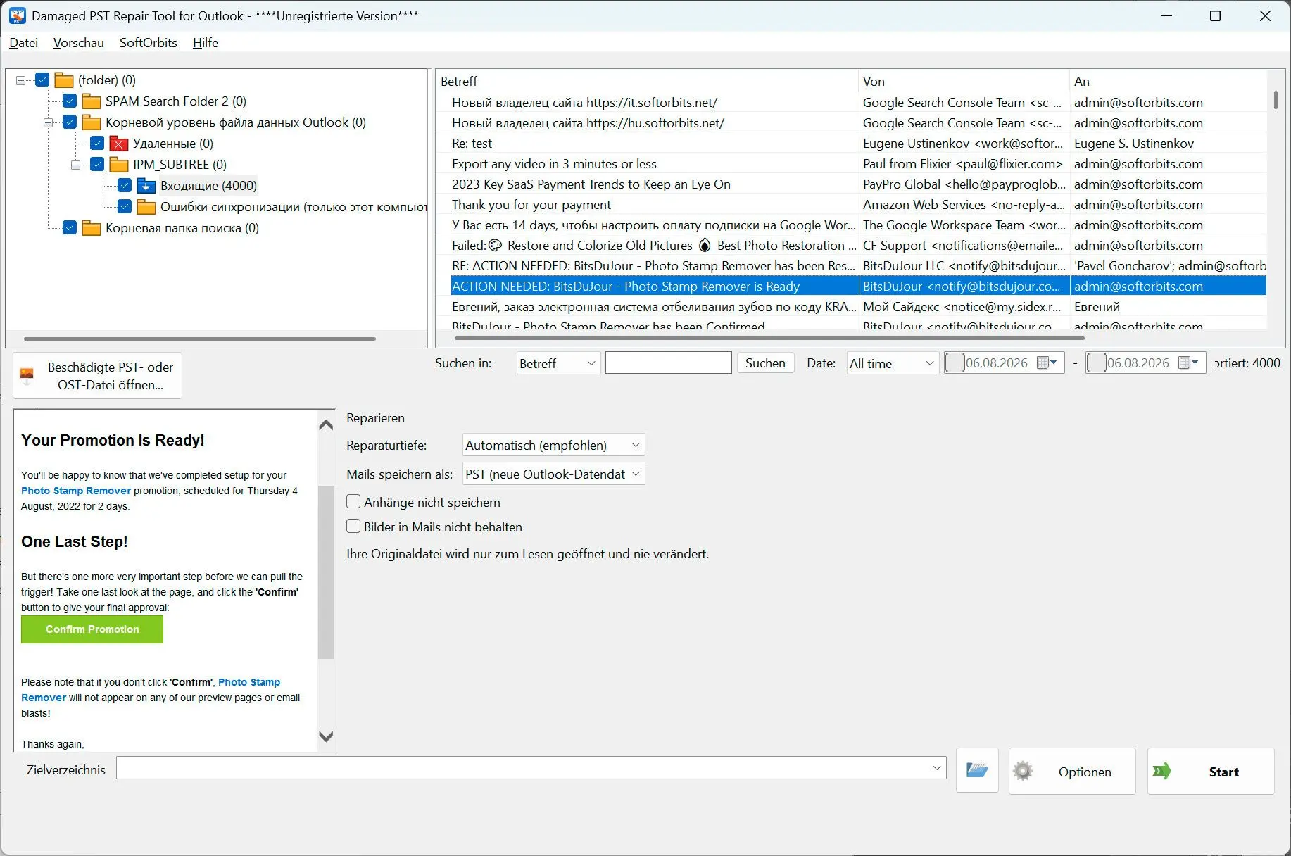 PST Repair Tool for Outlook Screenshot.