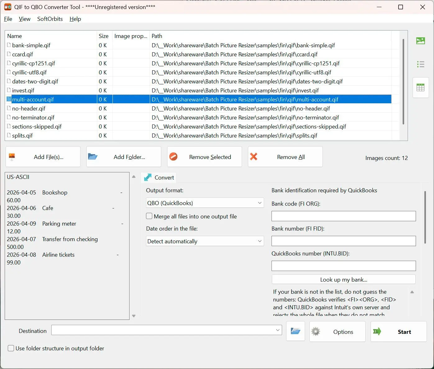 QIF to QBO Converter Screenshot.