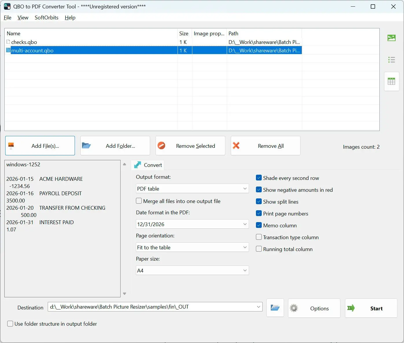 QBO to PDF Converter Screenshot.