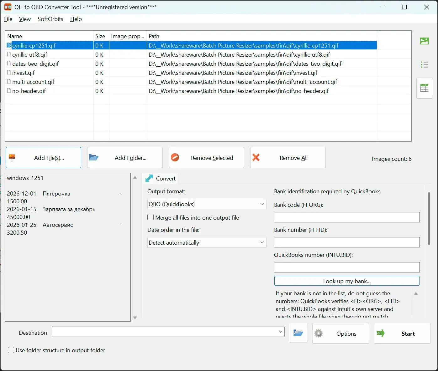 QIF to QBO Converter Screenshot.