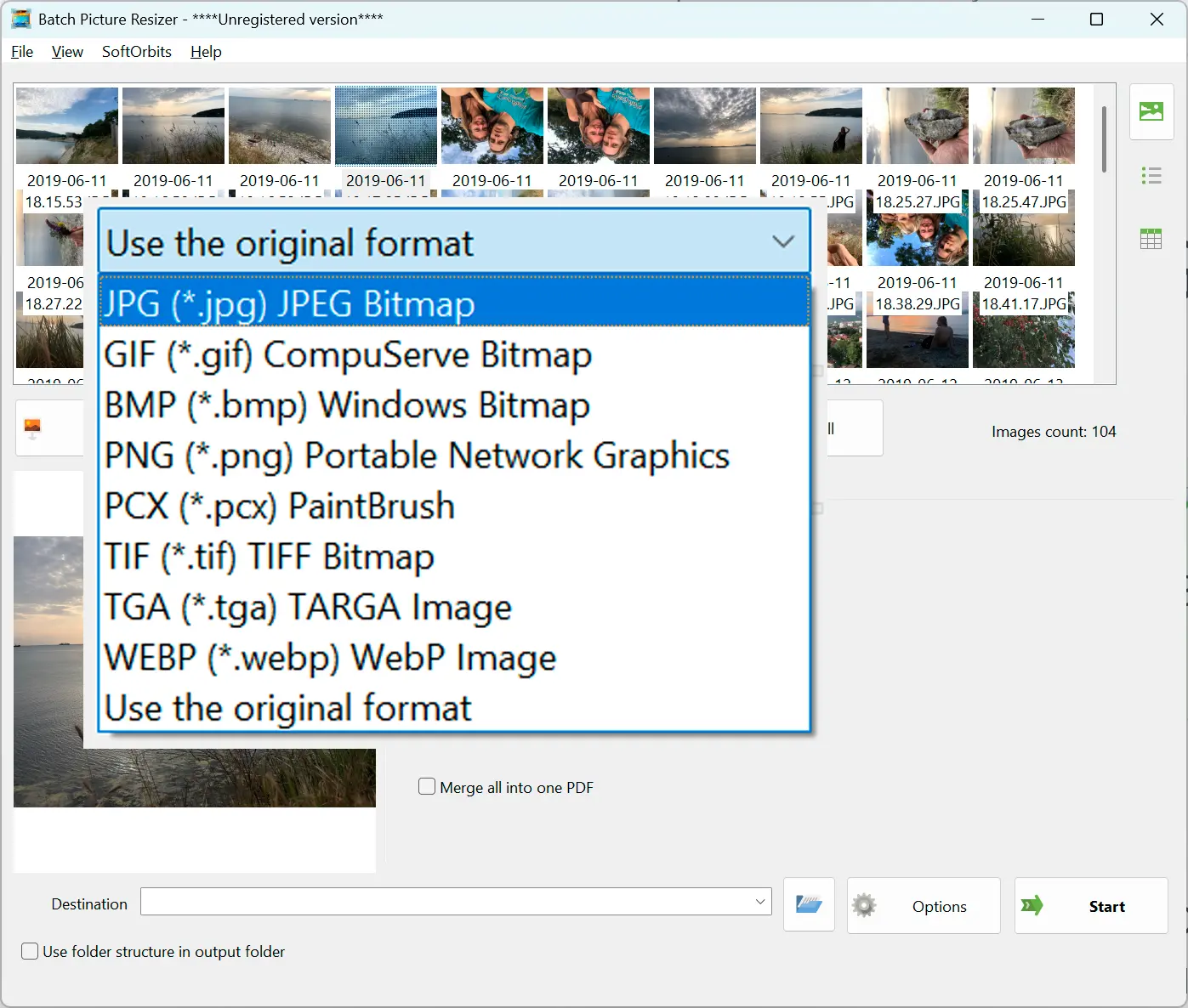 Pick JPG as the output.