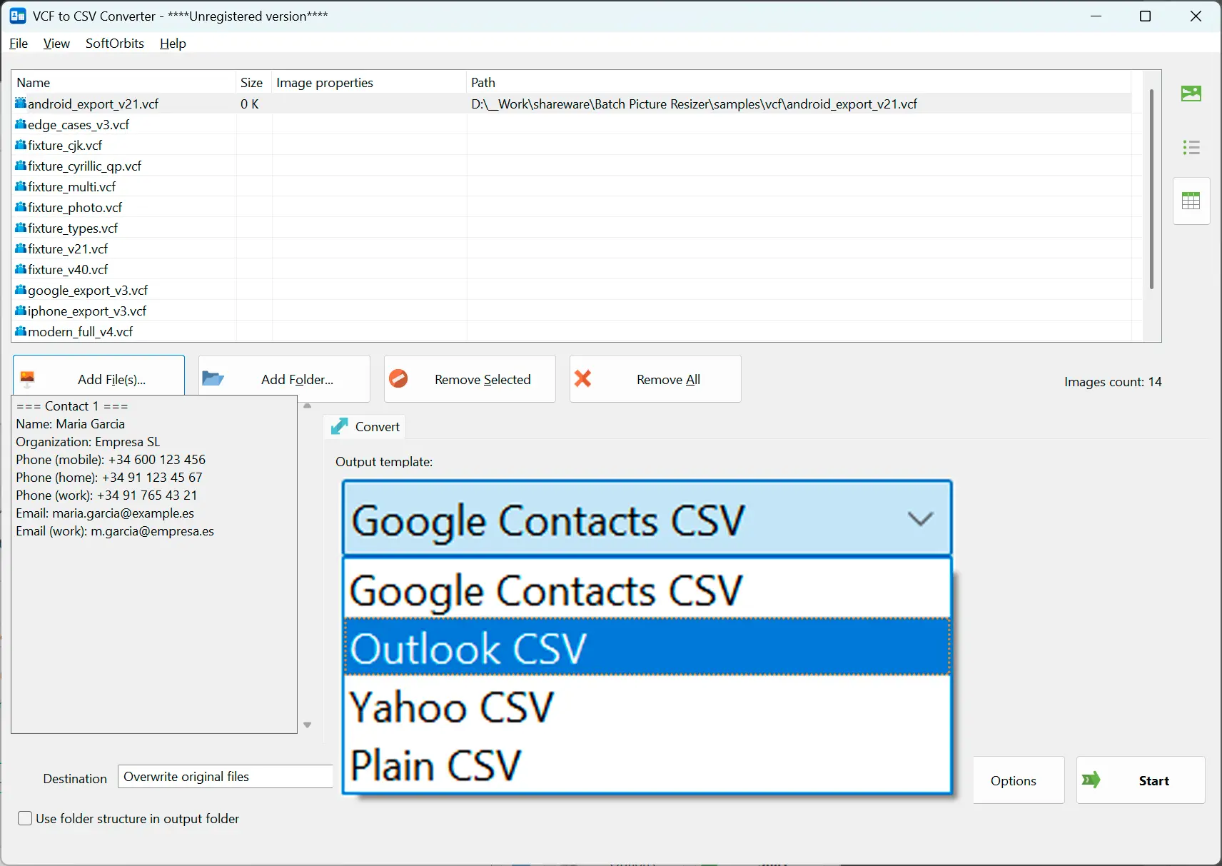 Pick a CSV preset and options.