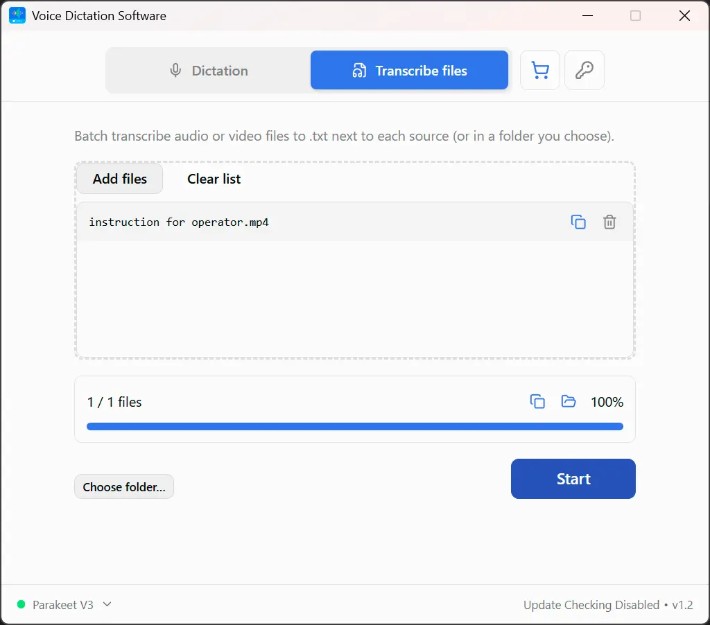 Use Files Tab for Batch Transcription.
