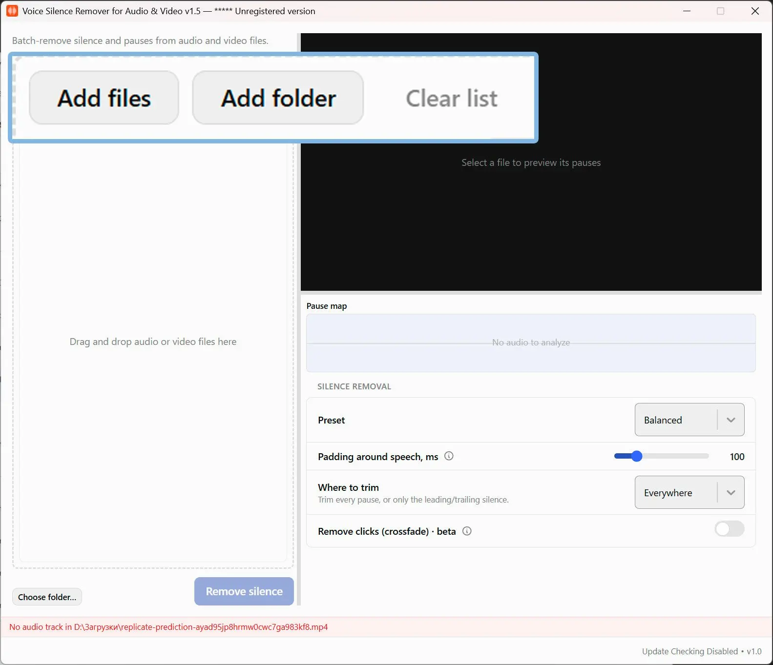 Add your files or a folder.