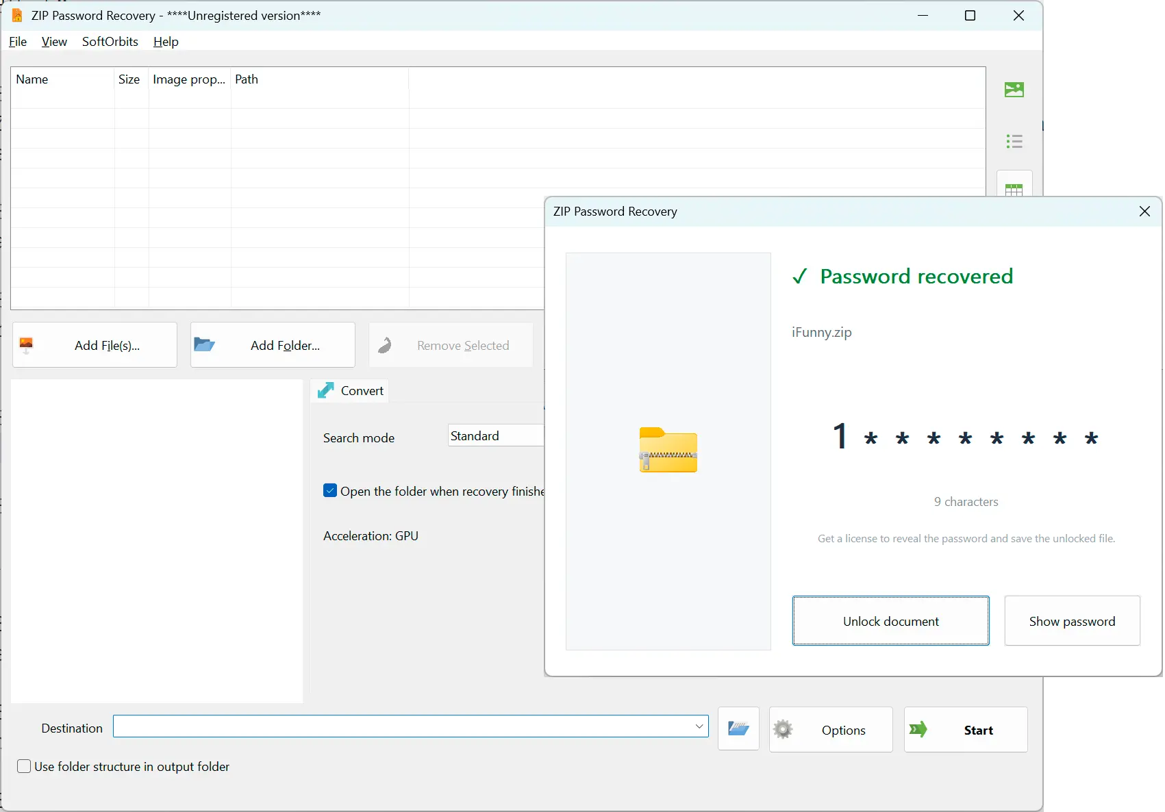 ZIP Password Recovery Screenshot.
